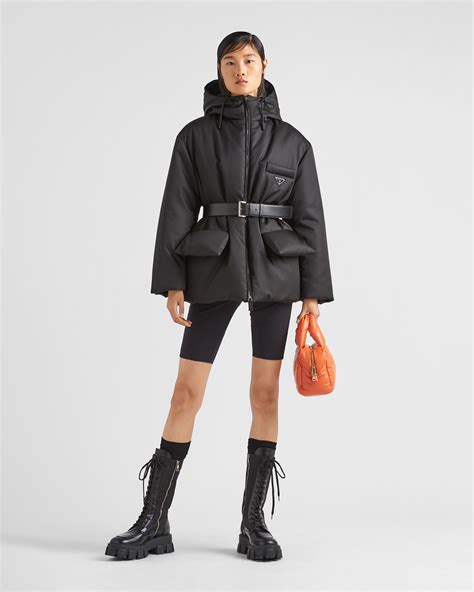 prada re-nylon down jacket with hood in black